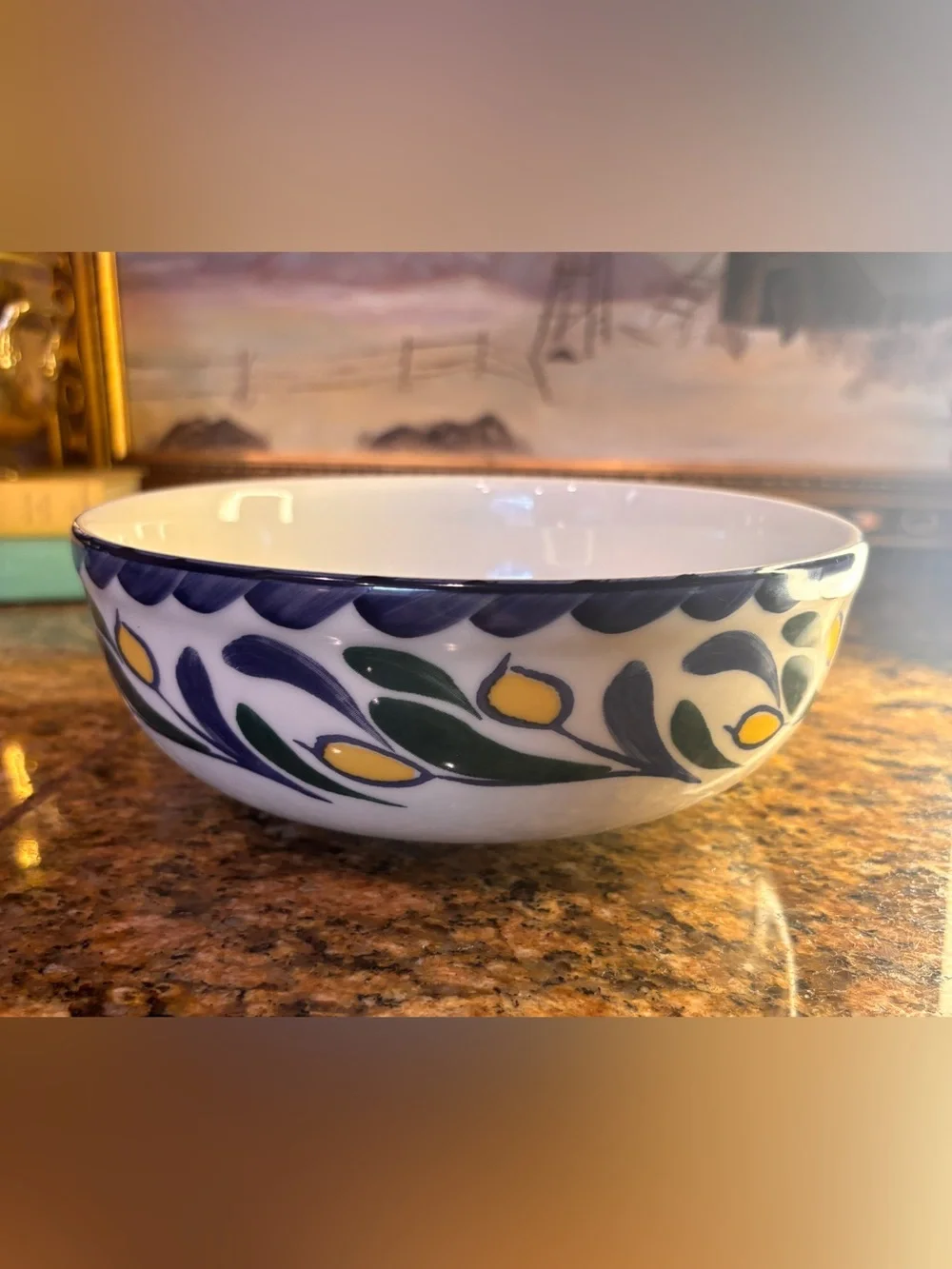 Pottery Barn Anfora Mexico Hand Painted Floral Serving Bowl & Platter Set